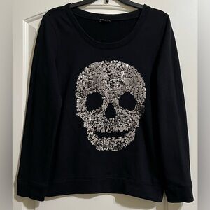 Express Women’s Black Sweater with Silver Sequined Skull Design Size Medium
